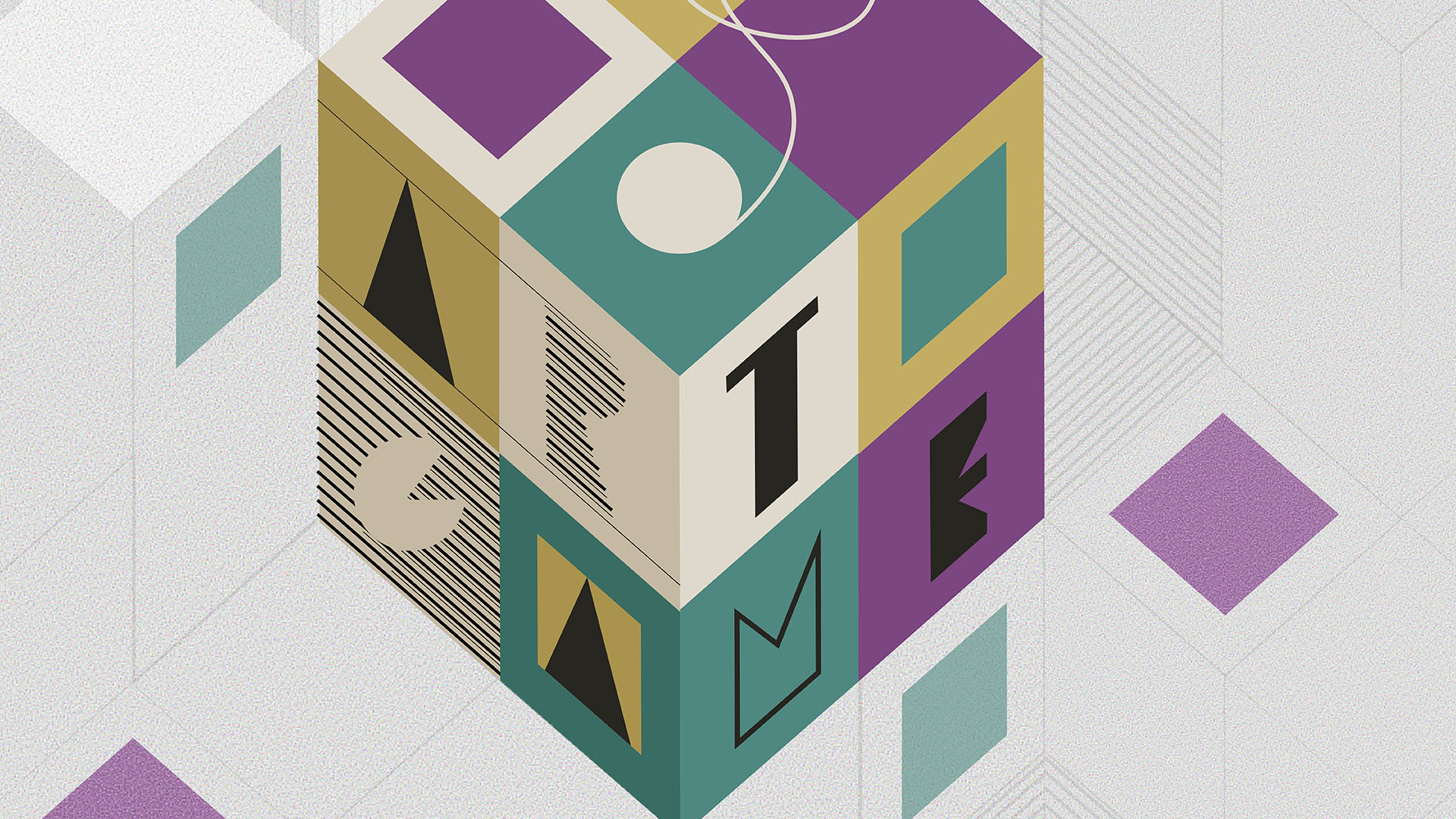 Cube poster detail with geometric pattern background