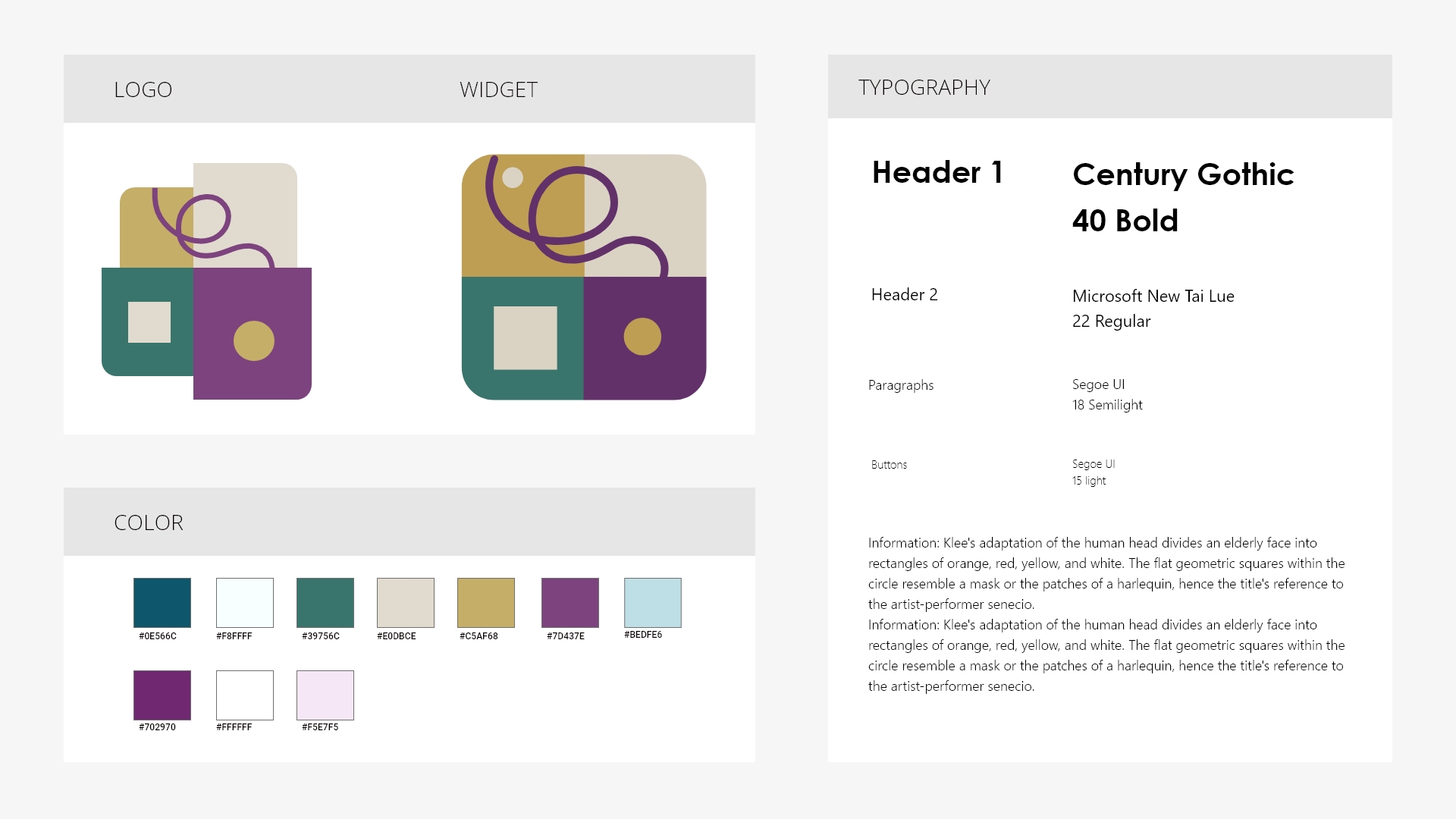 Design system — logo, widget, colors, and typography