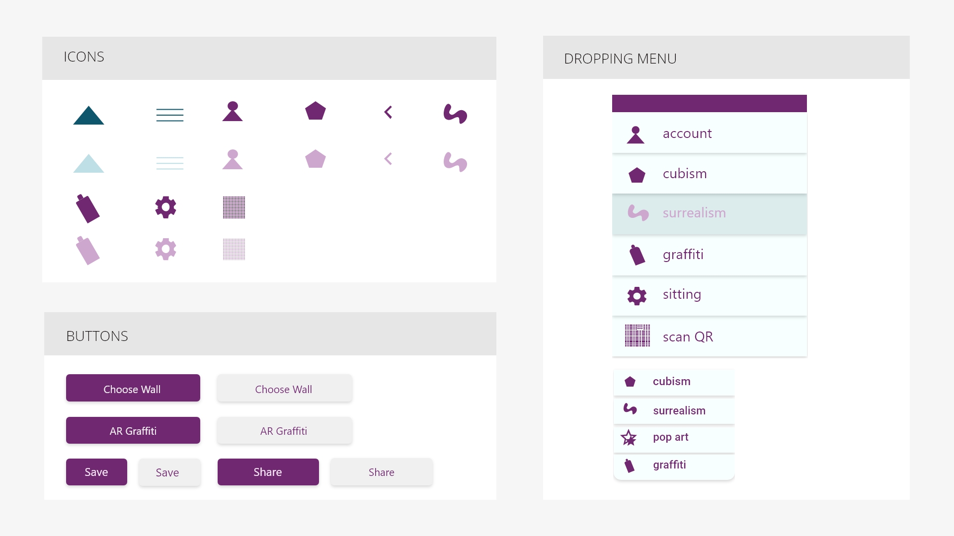 Icons, buttons, and dropping menu