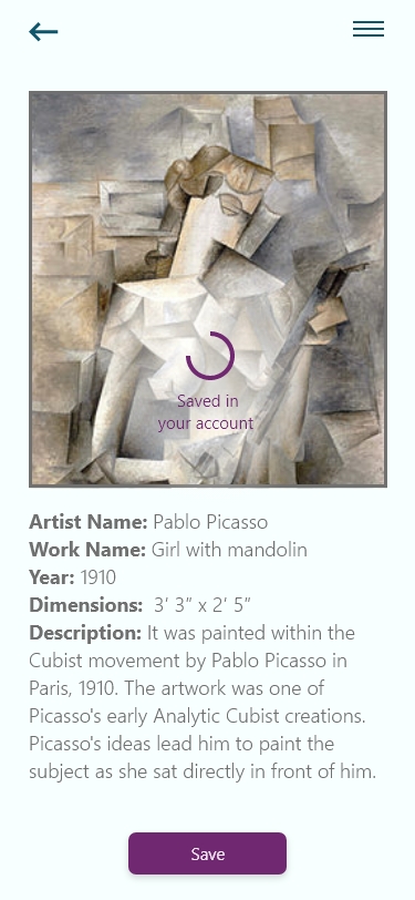 Artwork detail with Picasso Girl with Mandolin
