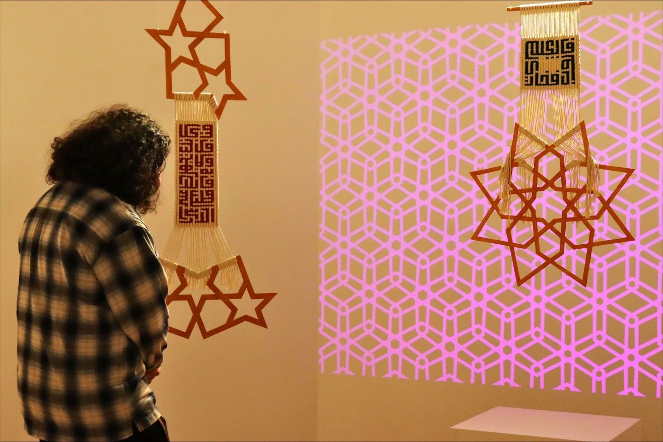 Visitor engaging with the work