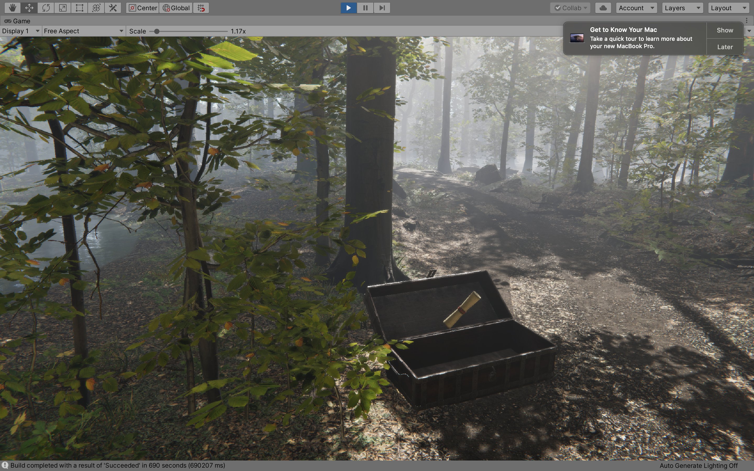 Open chest with scroll in forest