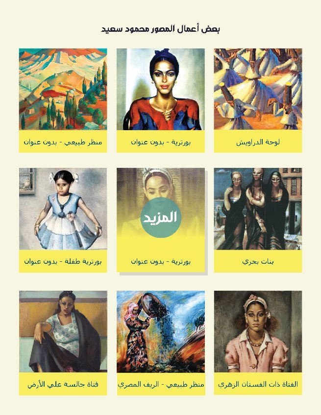 VIBE photo album page showing nine paintings by Mahmoud Said in a clean grid with titles