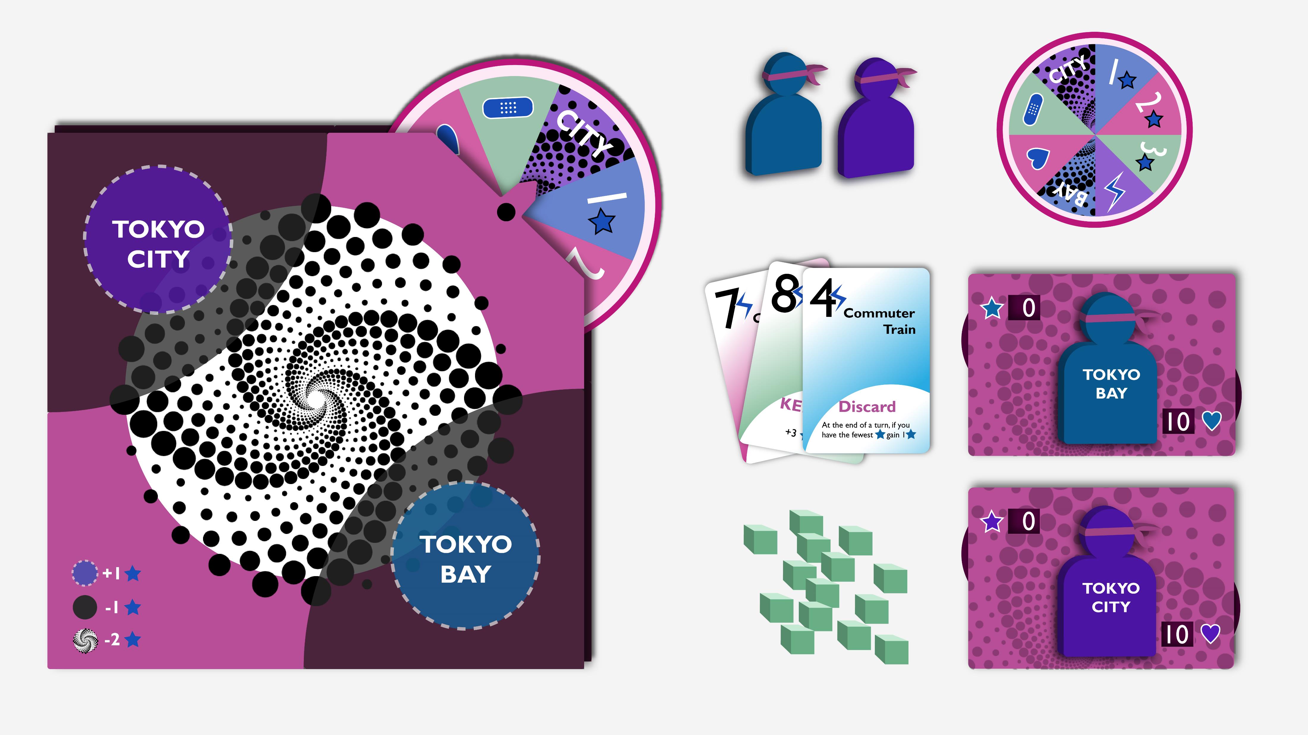 Twirl Tornado — full component layout with board, wheel, cards, energy cubes