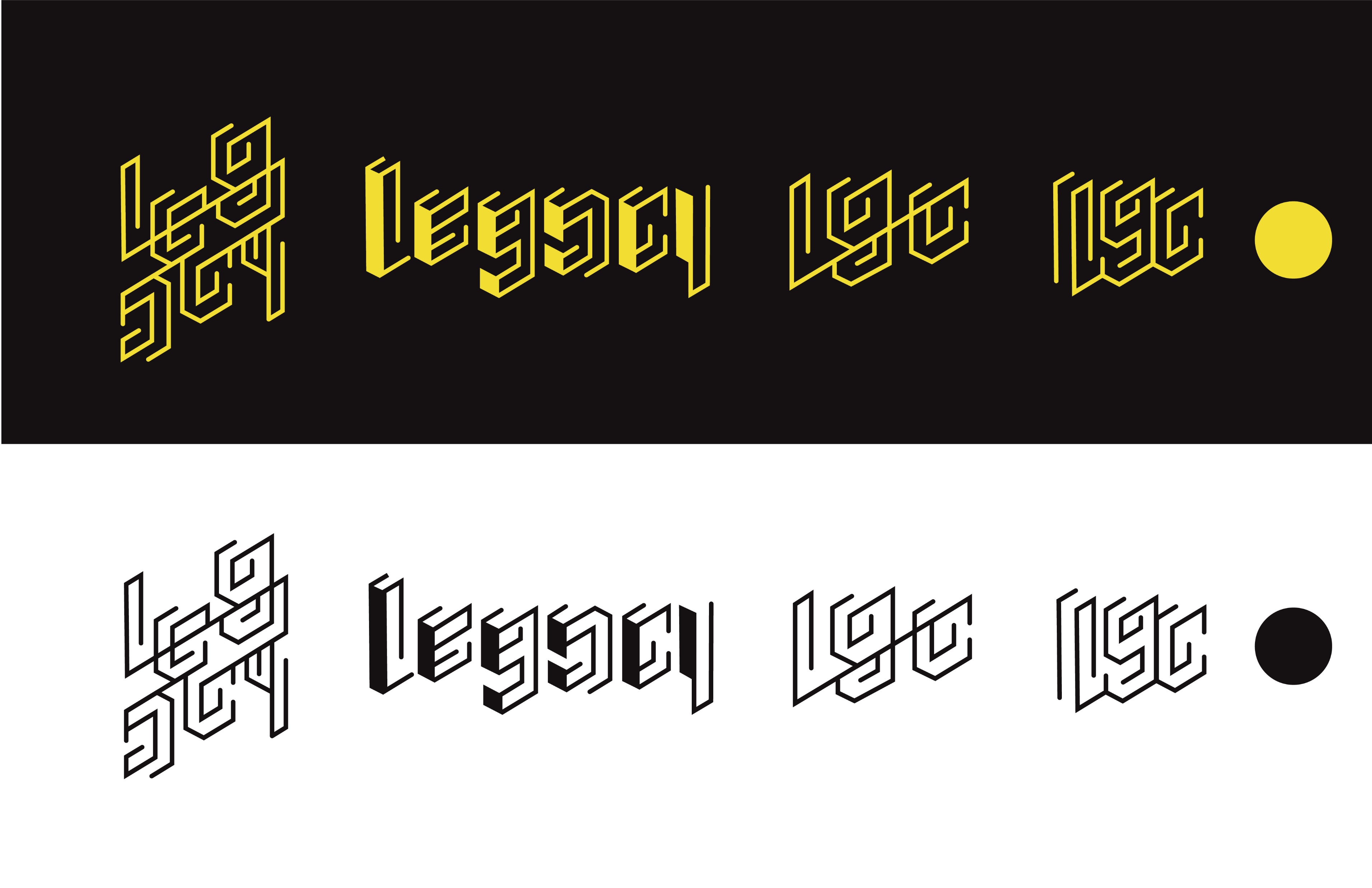Legacy logo variations in monochrome - yellow on black and black on white