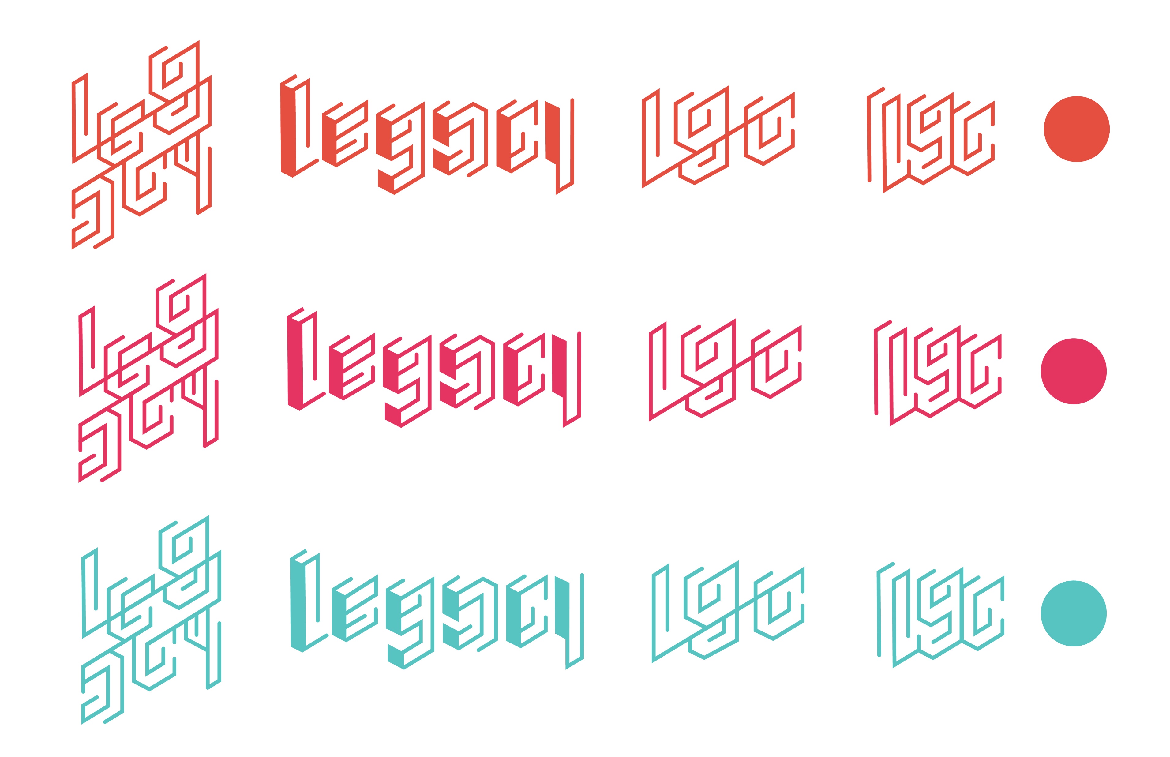 Legacy logo variations in brand colors - orange, pink, and mint