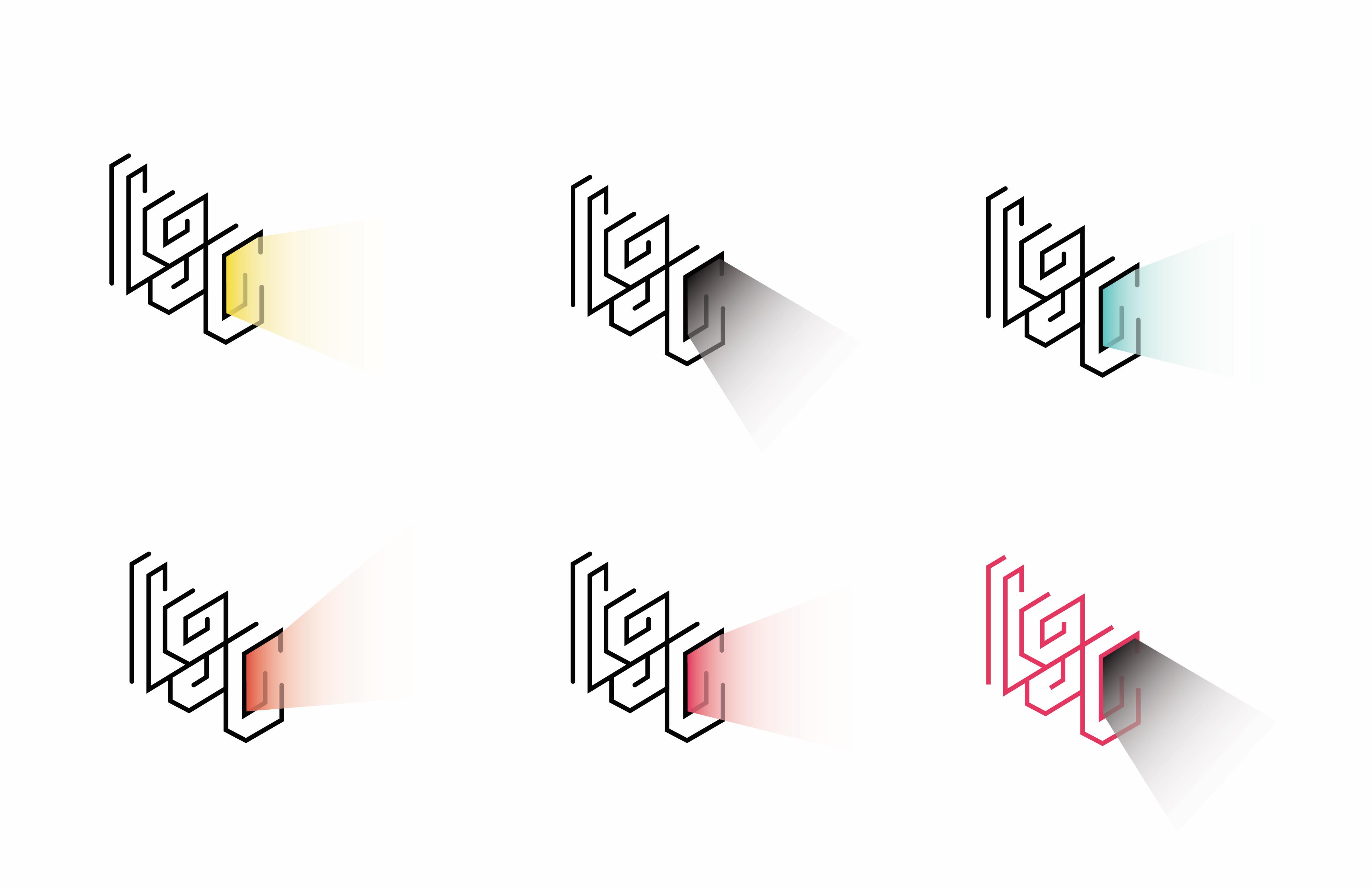 Logo with light-beam effects in various brand colors