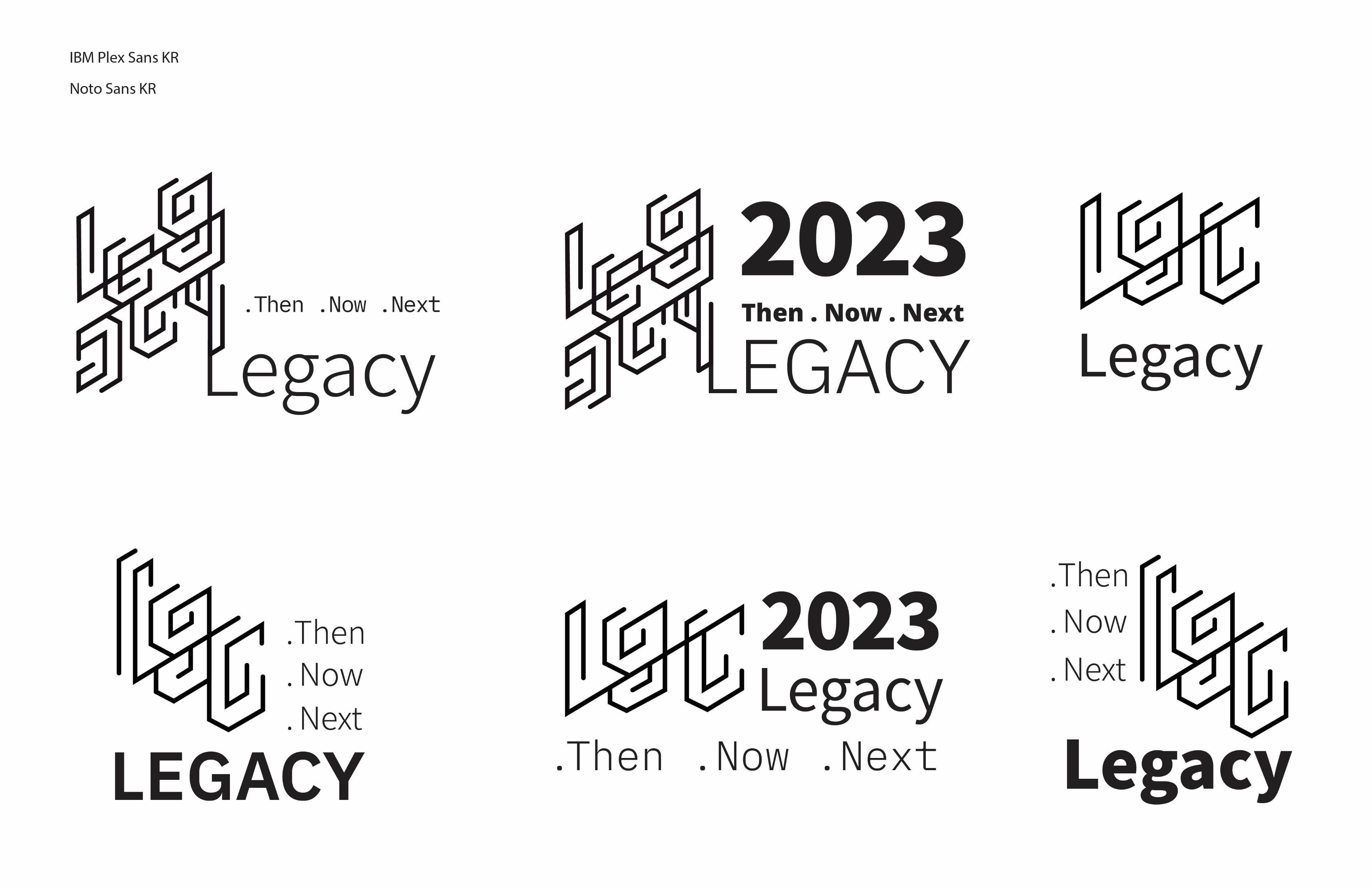 Logo + wordmark configurations including 2023 and Then Now Next