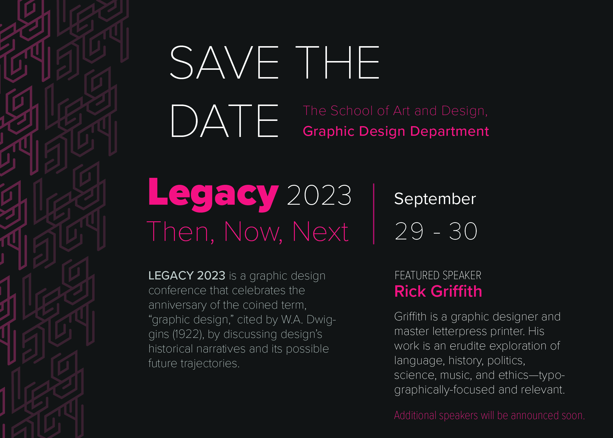 Save the date poster version 1 - hot pink on black