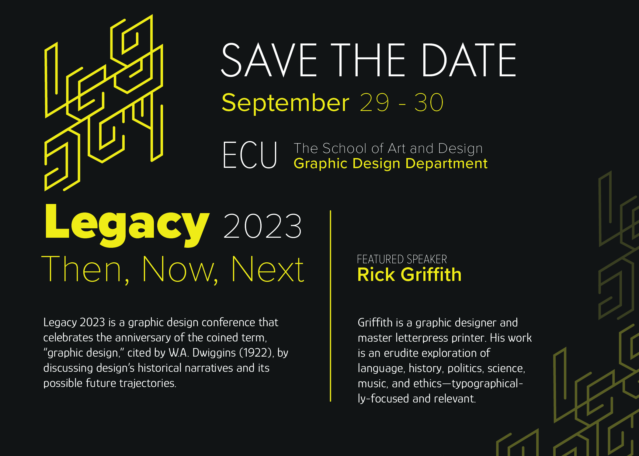 Save the date poster version 2 - yellow on black
