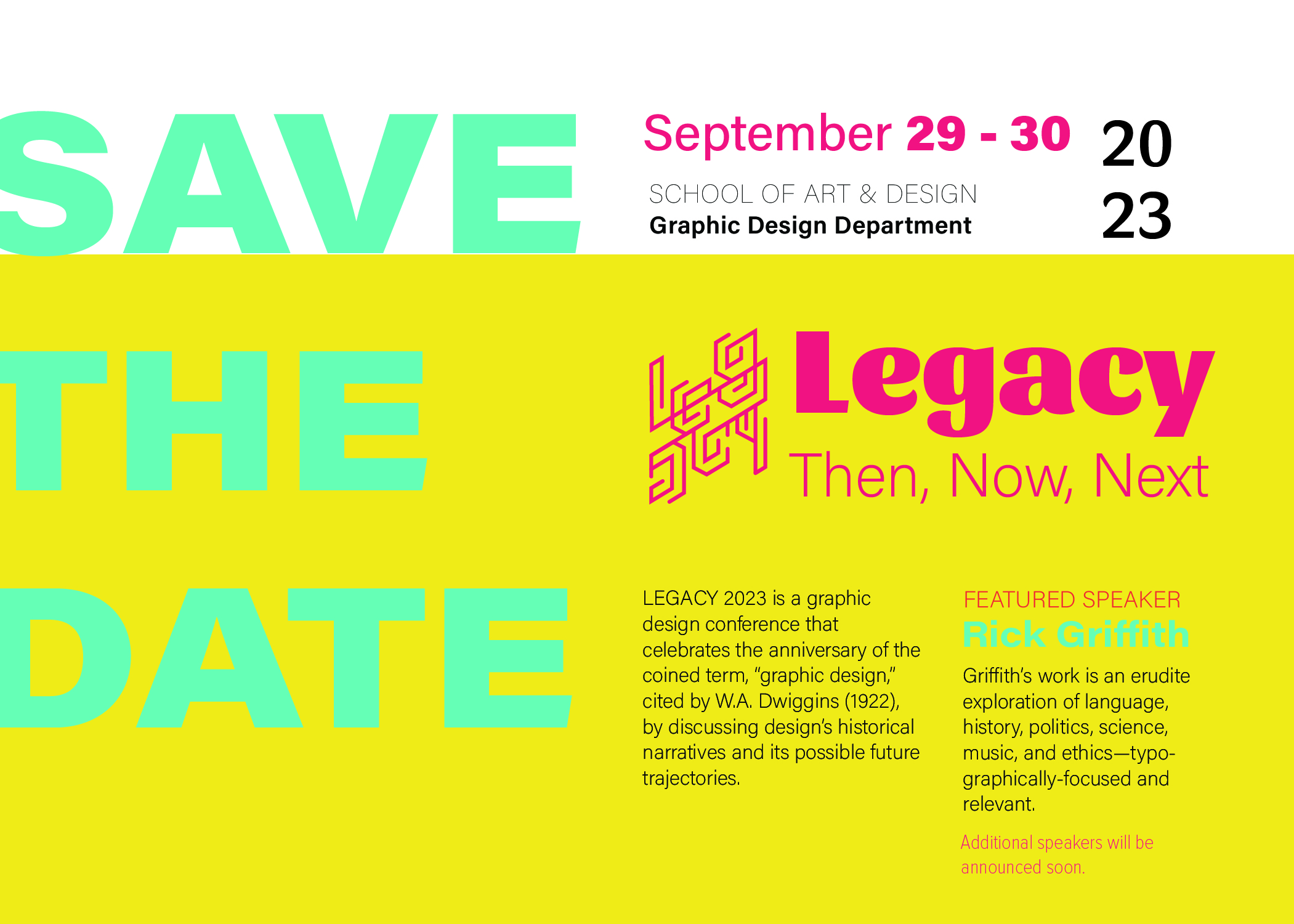 Save the date poster version 3 - yellow field with mint and magenta