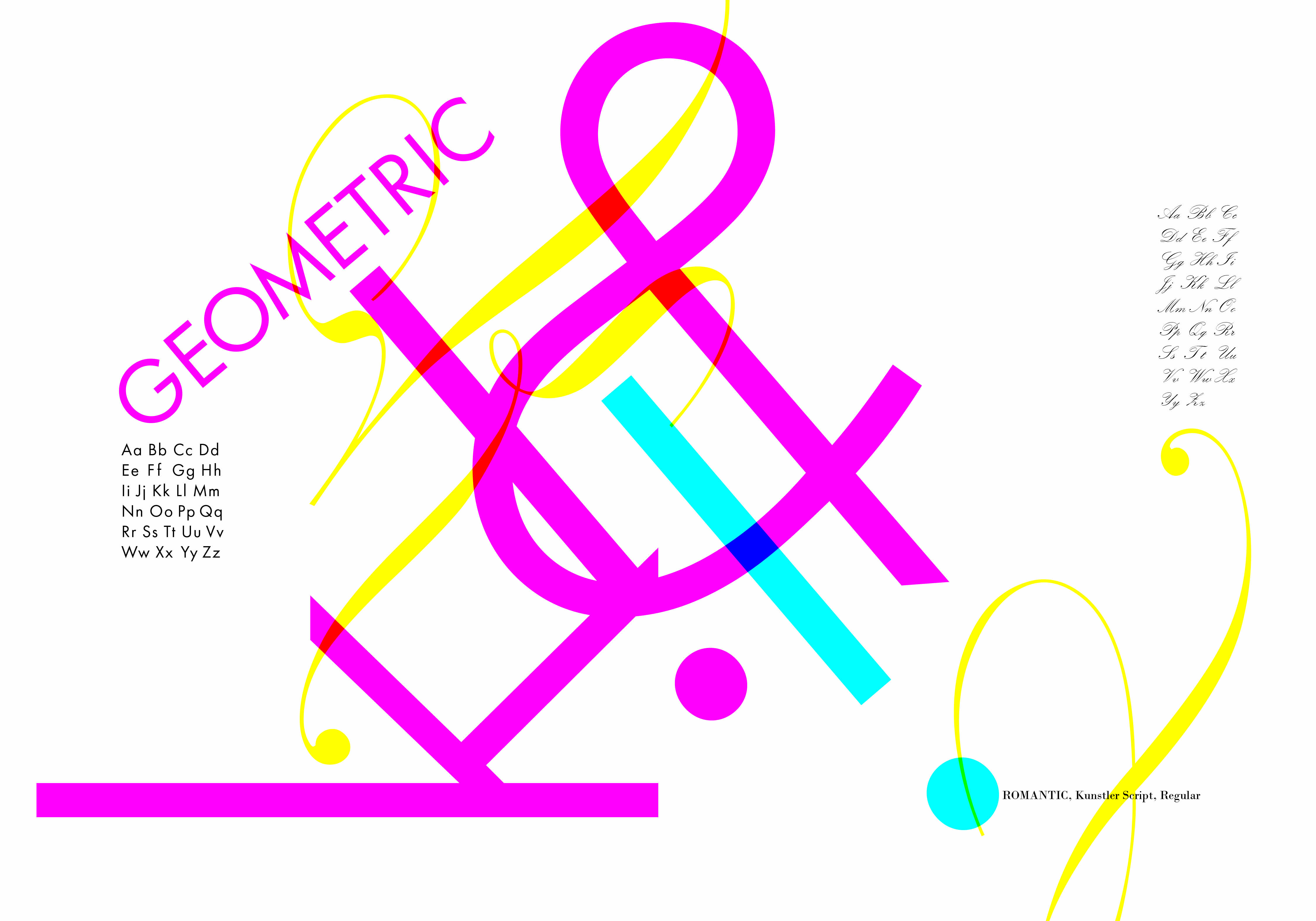 Geometric sans-serif ampersand overlayed with Kunstler script