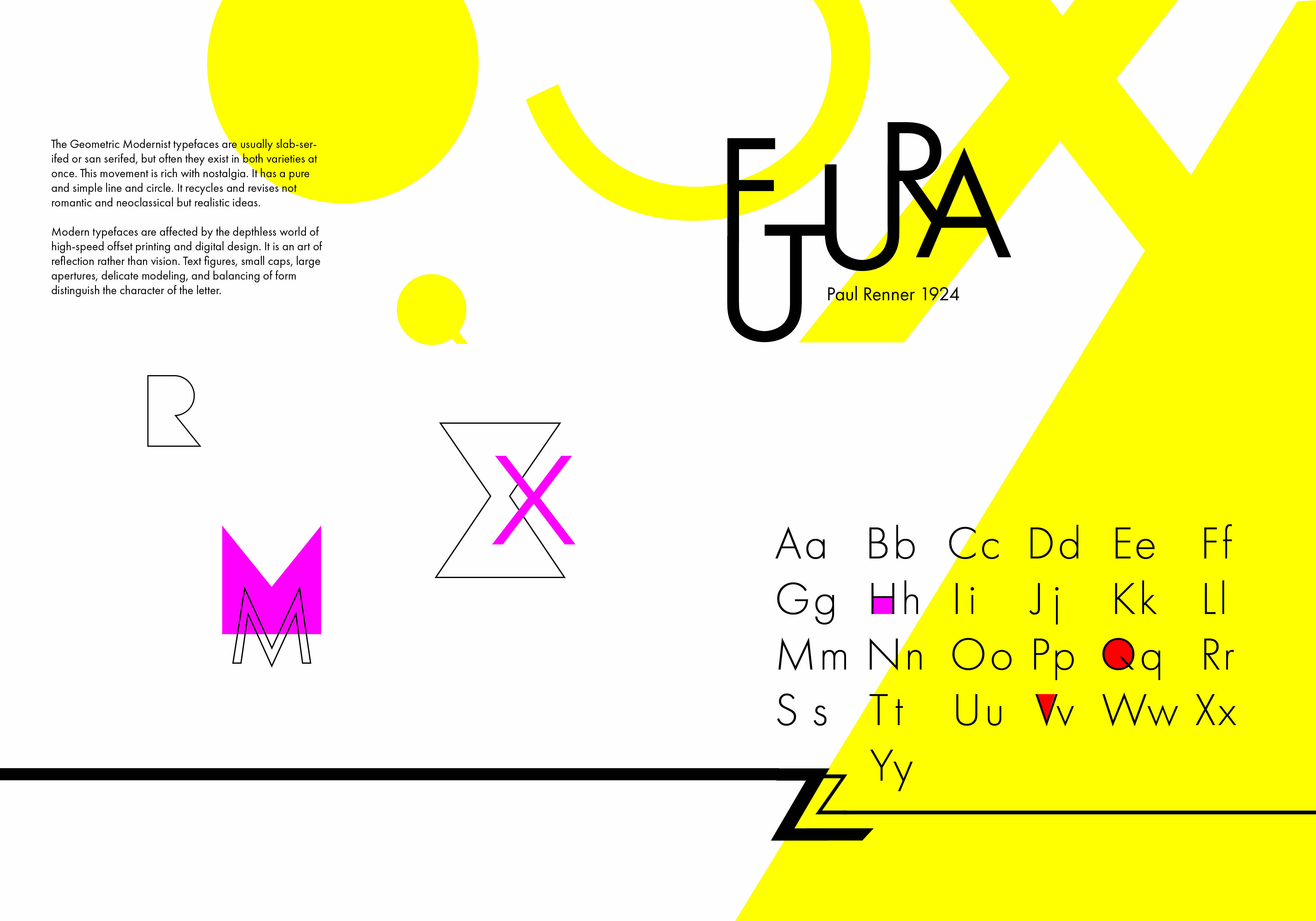 Futura spread — Paul Renner 1924, with full alphabet and M, X, Z letterforms